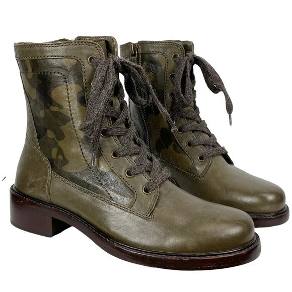 NWOB Sundance Trask Women's Brett Lace Up Combat Boots in Olive Camo, Size 6 - Picture 1 of 13